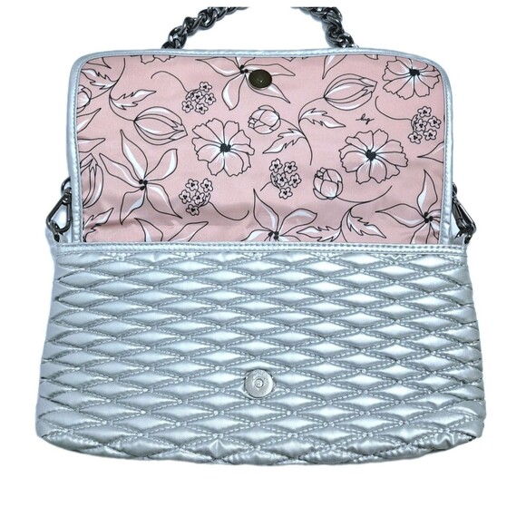 Lug Strut Metallic Quilted Shoulder Bag Chain Strap Metallic Pearl Purse Hobo - Picture 2 of 6